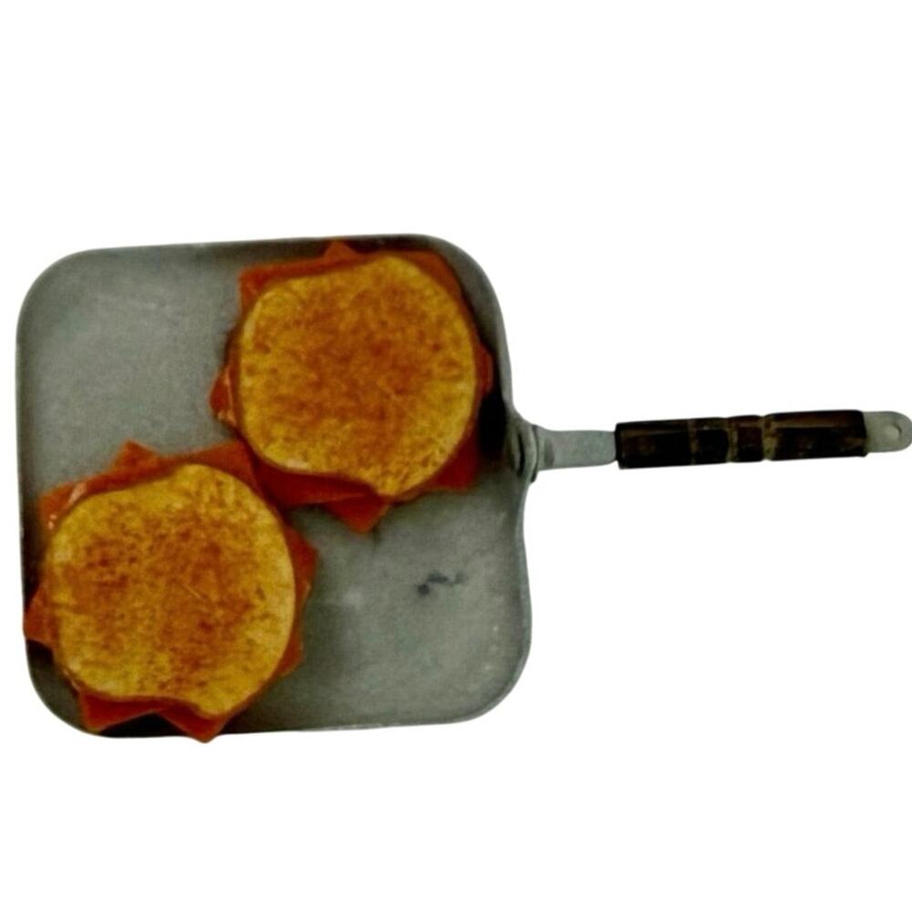 Dollhouse miniature kitchen: grilled cheese on frying pan